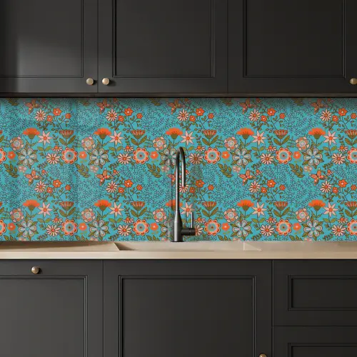 Bohemian - Bloemen - Oranje - Retro - Design keuken achterwand 2 middel 871 -sfeer1