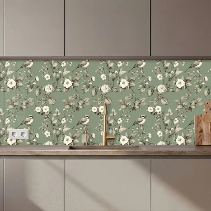 Botanisch - Vogels - Groen keuken achterwand 2 middel 871 zz_3dshopping