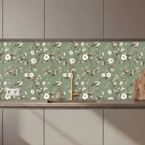 Botanisch - Vogels - Groen keuken achterwand 2 middel 871 zz_3dshopping
