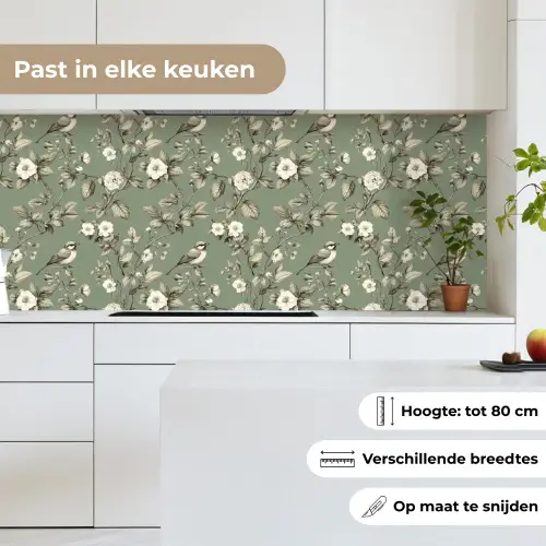Botanisch - Vogels - Groen keuken achterwand 2 middel 871 -sfeer4_NL