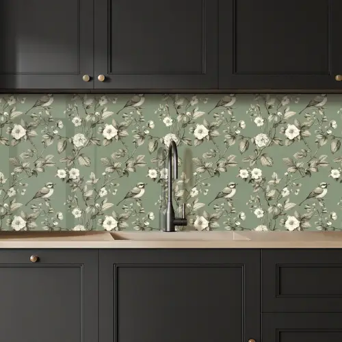 Botanisch - Vogels - Groen keuken achterwand 2 middel 871 -sfeer1