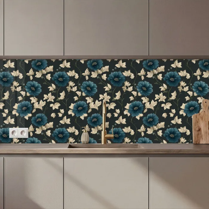Botanisch - Bloemen - Blauw keuken achterwand 2 middel 871 zz_3dshopping