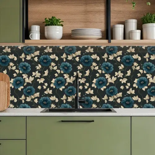 Botanisch - Bloemen - Blauw keuken achterwand 2 middel 871 -sfeer3