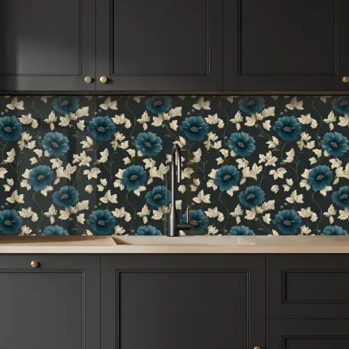 Botanisch - Bloemen - Blauw keuken achterwand 2 middel 871 -sfeer1