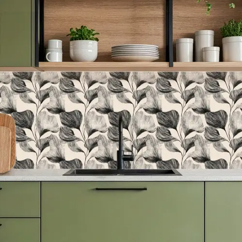 Botanisch - Bladeren - Zwart keuken achterwand 2 middel 871 -sfeer3