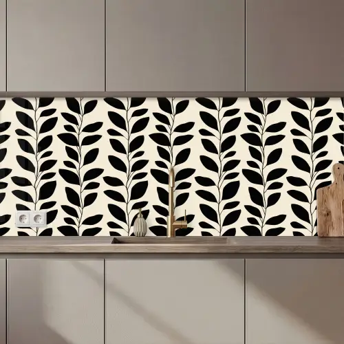 Botanisch - Dessin - Zwart - Beige keuken achterwand 2 middel 871 zz_3dshopping