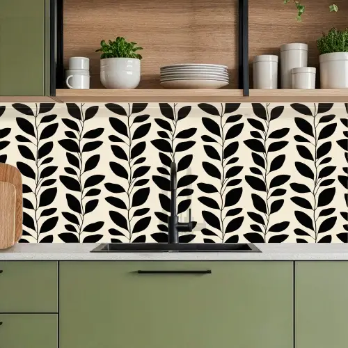 Botanisch - Dessin - Zwart - Beige keuken achterwand 2 middel 871 -sfeer3