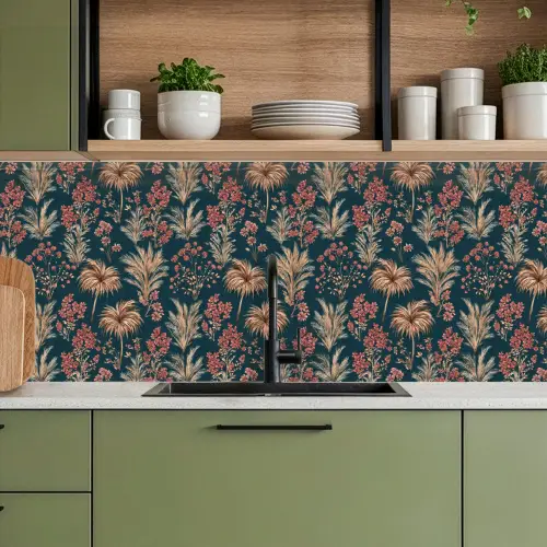 Botanisch - Patroon - Blauw keuken achterwand 2 middel 871 -sfeer3