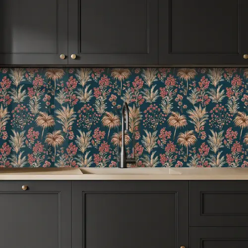 Botanisch - Patroon - Blauw keuken achterwand 2 middel 871 -sfeer1
