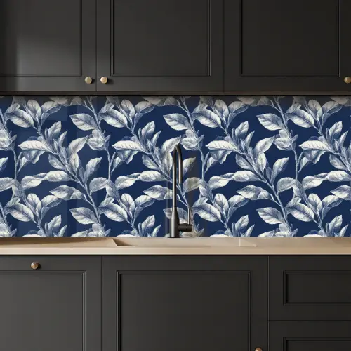 Botanisch - Patroon - Blauw keuken achterwand 2 middel 871 -sfeer1