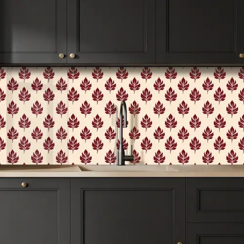 Botanisch - Patroon - Bordeaux keuken achterwand 2 middel 871 -sfeer1