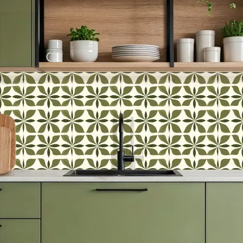 Botanisch - Retro - Groen keuken achterwand 2 middel 871 -sfeer3