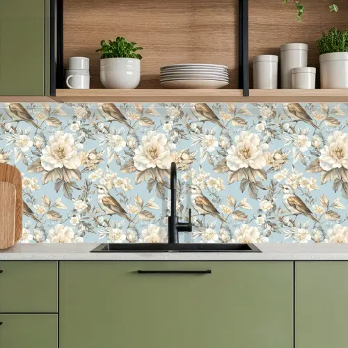 Botanisch - Zangvogel - Blauw keuken achterwand 2 middel 871 -sfeer3