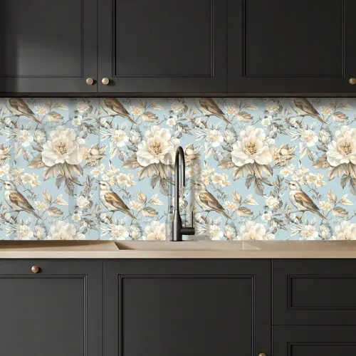 Botanisch - Zangvogel - Blauw keuken achterwand 2 middel 871 -sfeer1