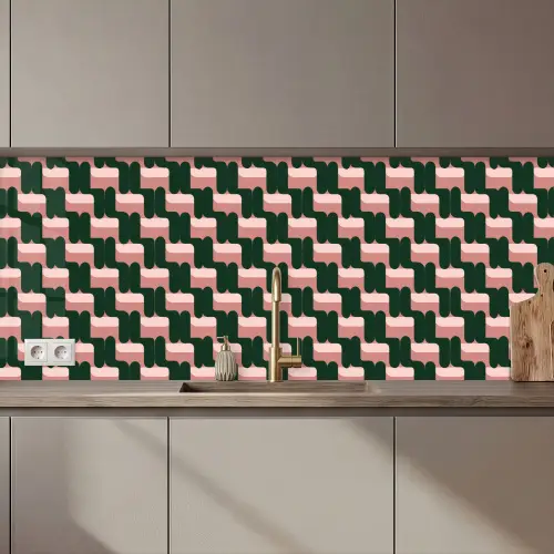 Vlechtpatroon - Groen - Roze - Geometrisch keuken achterwand 2 middel 871 zz_3dshopping