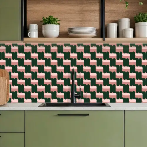 Vlechtpatroon - Groen - Roze - Geometrisch keuken achterwand 2 middel 871 -sfeer3