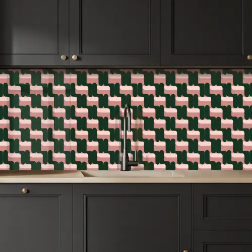 Vlechtpatroon - Groen - Roze - Geometrisch keuken achterwand 2 middel 871 -sfeer1