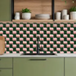 Vlechtpatroon - Groen - Roze - Geometrisch keuken achterwand 2 middel 871 -sfeer3