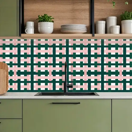 Vlechtpatroon - Groen - Roze - Grafisch keuken achterwand 2 middel 871 -sfeer3