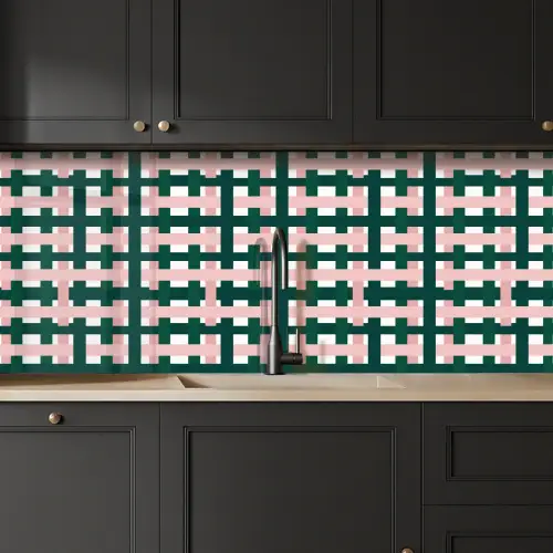Vlechtpatroon - Groen - Roze - Grafisch keuken achterwand 2 middel 871 -sfeer1
