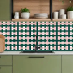 Vlechtpatroon - Groen - Roze - Grafisch keuken achterwand 2 middel 871 -sfeer3