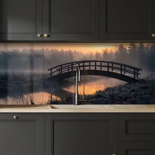 Brug - Mist - Bomen - Water keuken achterwand 2 middel -sfeer1