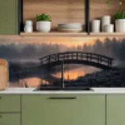 Brug - Mist - Bomen - Water keuken achterwand 2 middel -sfeer3