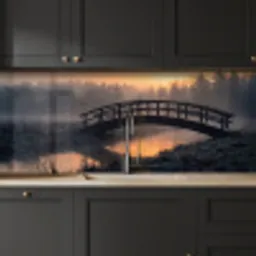 Brug - Mist - Bomen - Water keuken achterwand 2 middel -sfeer1