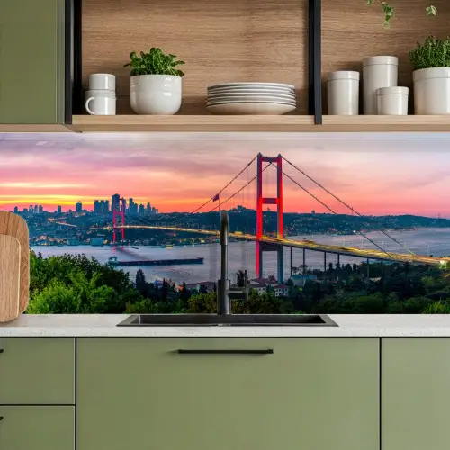 Brug - Rood - Skyline - Water keuken achterwand 2 middel -sfeer3
