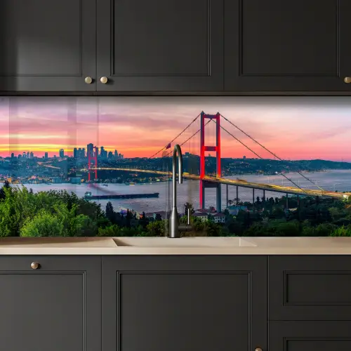 Brug - Rood - Skyline - Water keuken achterwand 2 middel -sfeer1