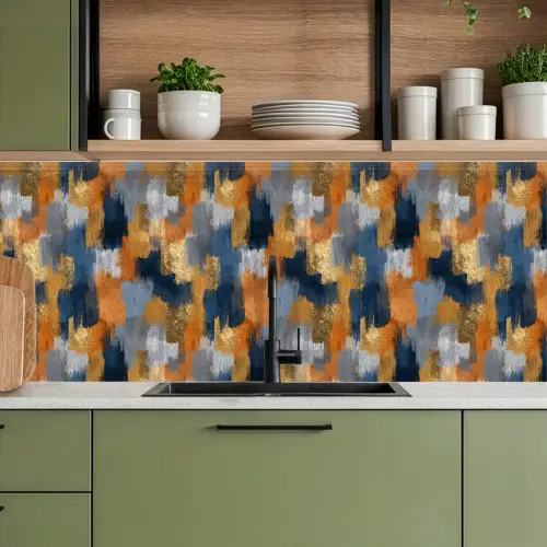 Penseelstrepen - Ruw - Textuur - Koperblauw keuken achterwand 2 middel 871 -sfeer3