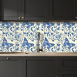Vlinders - Bloemen - Blauw - Botanisch keuken achterwand 2 middel 871 -sfeer1