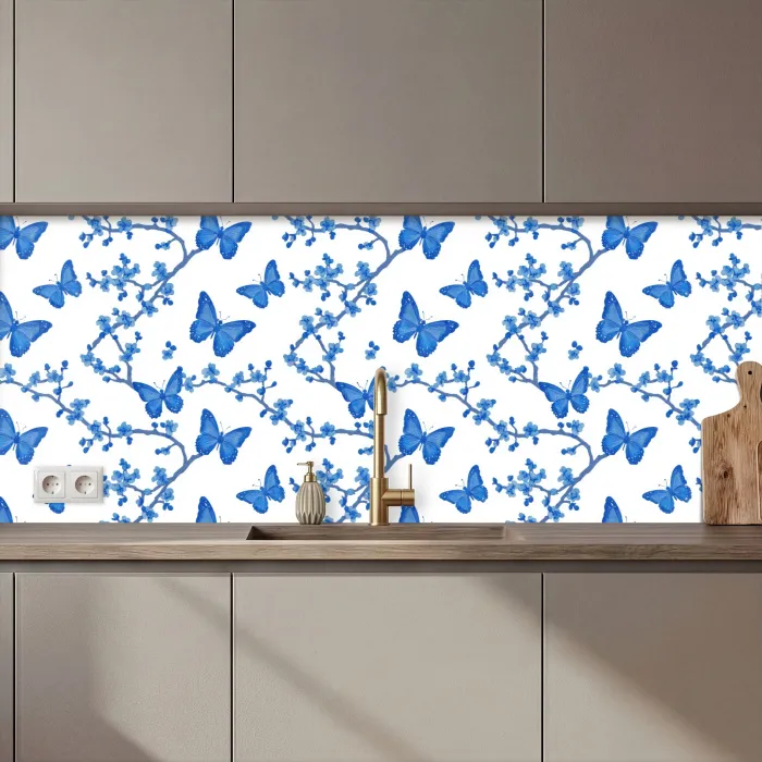 Vlinder - Bloemen - Blauw keuken achterwand 2 middel 871 zz_3dshopping