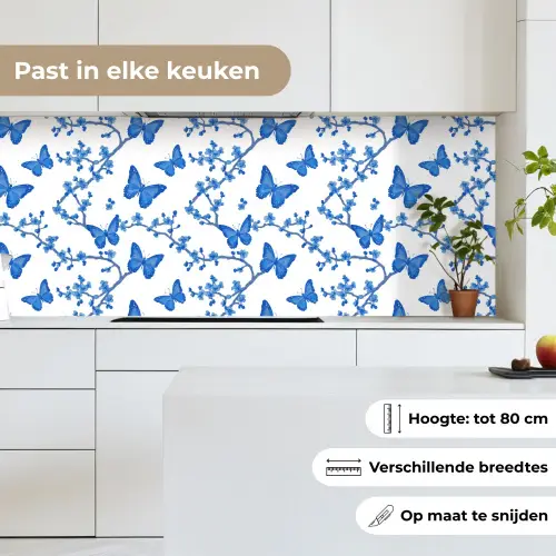 Vlinder - Bloemen - Blauw keuken achterwand 2 middel 871 -sfeer4_NL