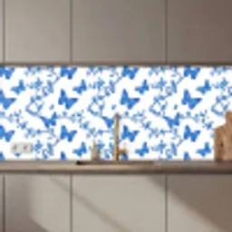 Vlinder - Bloemen - Blauw keuken achterwand 2 middel 871 zz_3dshopping