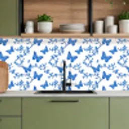 Vlinder - Bloemen - Blauw keuken achterwand 2 middel 871 -sfeer3