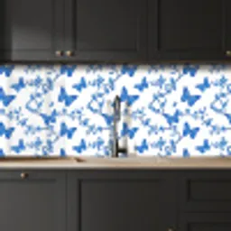 Vlinder - Bloemen - Blauw keuken achterwand 2 middel 871 -sfeer1
