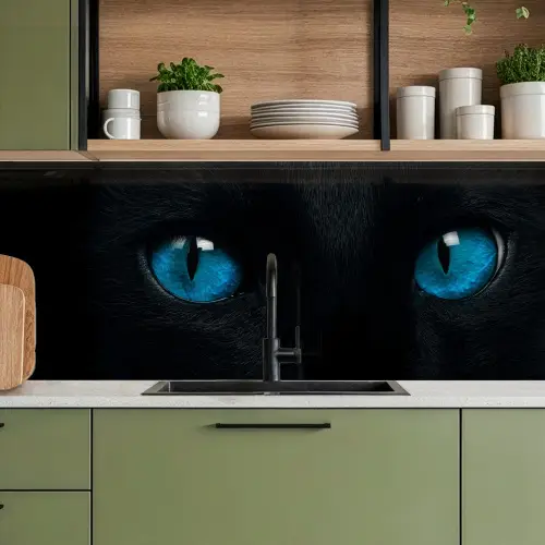 Kat - Blauw - Dier - Zwart keuken achterwand 2 middel -sfeer3