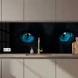 Kat - Blauw - Dier - Zwart keuken achterwand 2 middel zz_3dshopping