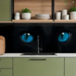 Kat - Blauw - Dier - Zwart keuken achterwand 2 middel -sfeer3