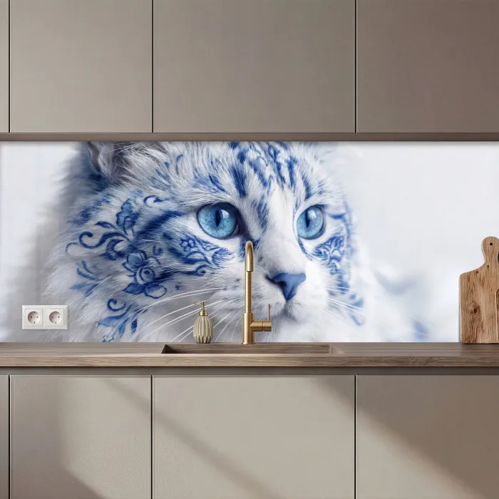Kat - Patroon - Blauw keuken achterwand 2 middel zz_3dshopping