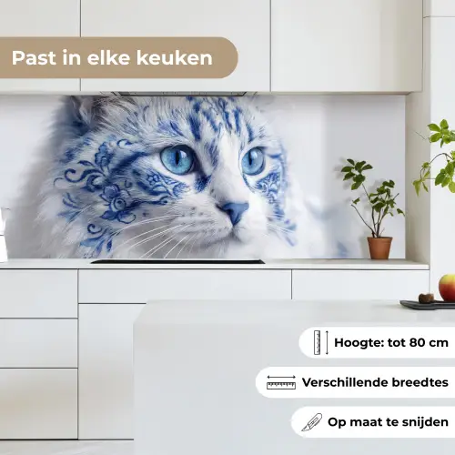 Kat - Patroon - Blauw keuken achterwand 2 middel -sfeer4_NL