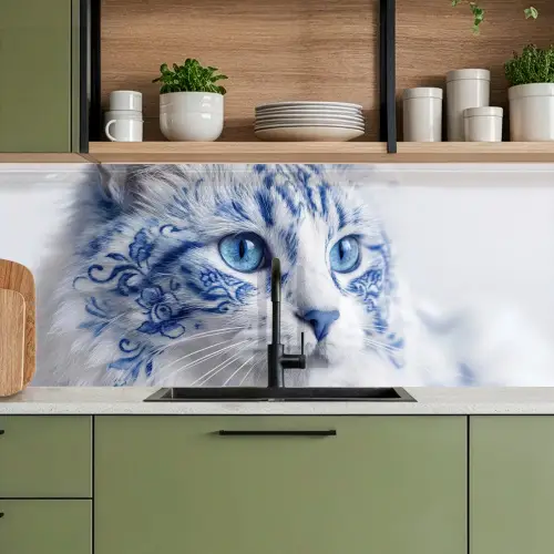 Kat - Patroon - Blauw keuken achterwand 2 middel -sfeer3