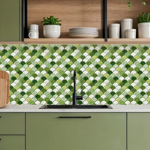 Keramiek -  Structuur - Groen - Wit keuken achterwand 2 middel 871 -sfeer3