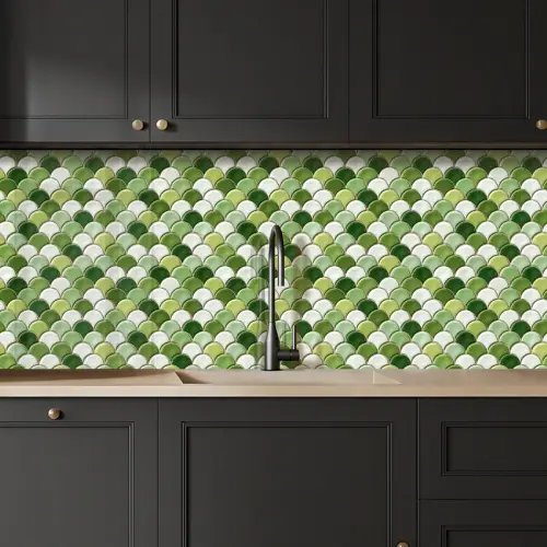Keramiek -  Structuur - Groen - Wit keuken achterwand 2 middel 871 -sfeer1