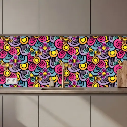 Patroon - Hippie - Bloemen - Paars keuken achterwand 2 middel 871 zz_3dshopping