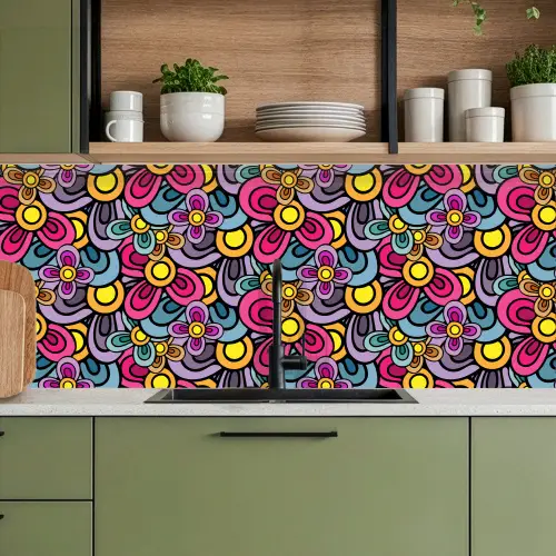 Patroon - Hippie - Bloemen - Paars keuken achterwand 2 middel 871 -sfeer3