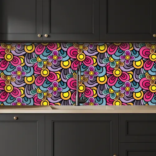 Patroon - Hippie - Bloemen - Paars keuken achterwand 2 middel 871 -sfeer1