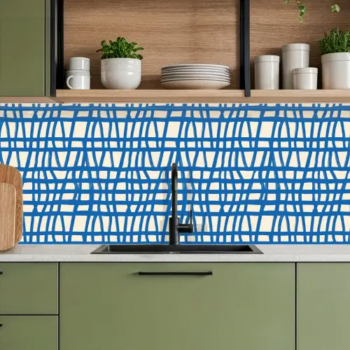 Ruitpatroon - Blauw - Crème keuken achterwand 2 middel 871 -sfeer3
