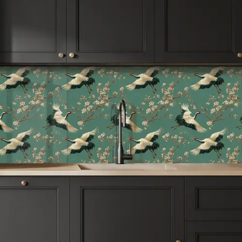 Kersenbloesem - Kraamvogels - Groen keuken achterwand 2 middel 871 -sfeer1